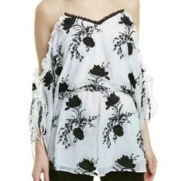 Alice Olivia Cold Shoulder Blouse Womens S Petite Holden Draped Off Shoulder NWT - Picture 2 of 11